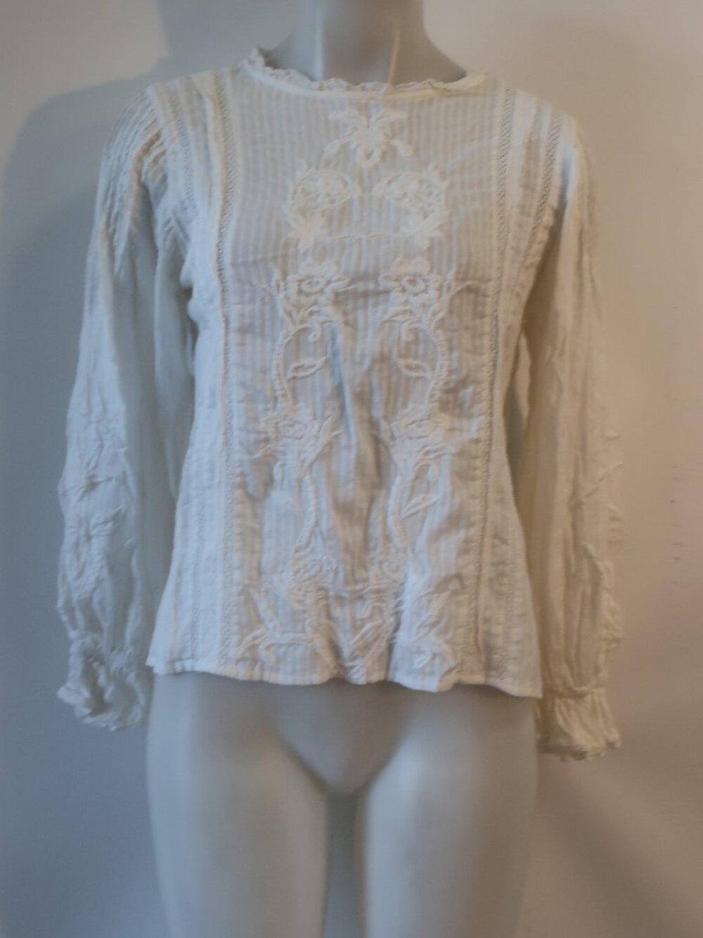 Womens LoveShackFancy White (Item-408) Cotton Floral Embroidered Blouse Top XS